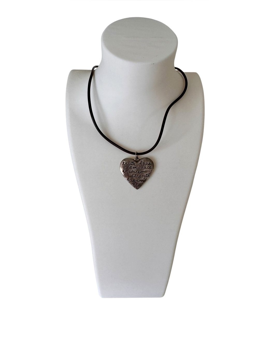 American Eagle Inspirational Heart Pendant Necklace Leather Cord